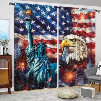 2 шт. занавески с принтом флага США для домашнего декора - карманные шторы для спальни 52.5cmX116cm X 2pcs