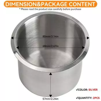 2Pcs Universal Stainless Steel Cup Drink Holders Portable Cup Mount Organizer Storage Small серебряный