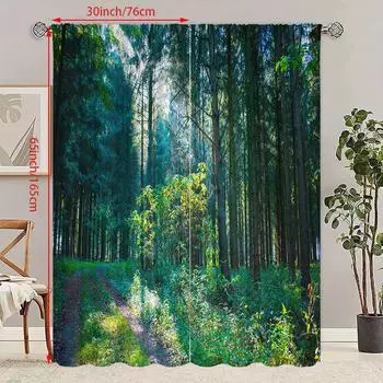 2PCS- Vast Forest - HD Printed curtain - Polyester material - suitable for bedroom, living room, study (customizable) 23Wx59L(60x150CM)x2