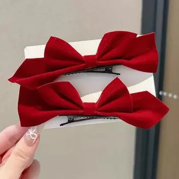 2pcs Velvet Bow Hairpin Side Clip Bangs Clip Princess Head Small Clip Headdress 2025 New Fashion Hair Accessories Hairgrip Size fits all