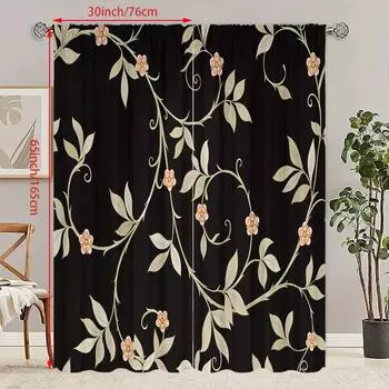 2PCS- Vine-printed curtain - Polyester material - suitable for bedrooms, living rooms, study rooms, private Spaces 23Wx59L(60x150CM)x2