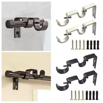 2Pcs Wall-mounted Curtain Rod Brackets Double Rod Double-Layer Hanging Brackets Windows чёрный