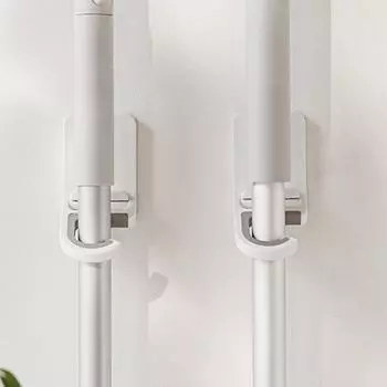 2pcs Wall Mounted Plastic Hanging Mop Storage Rack Punch-Free Clip Hook Space Saving for Broom and Mop Storage