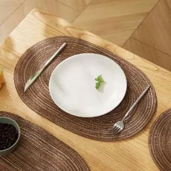 2pcs Washable Boho Oval Braided Placemat Non-Slip Coaster Cotton Woven Table Mats Farmhouse кофейный
