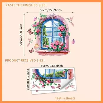 2Pcs Window View Painting Wall Decals Glasses-Free 3D Wall Decor Peel And Stick Wall Stickers For Living Room Bathroom