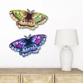 2Pcs Wooden Butterfly Statue Vivid Butterfly Stacked Tray Decoration Spring-Themed Ornament with Different розовый/синий