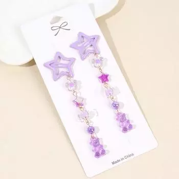 2Pcs Y2k Star Hair Clip Sweet Mini Flower Candy Plastic Bear Crystal Pendant Hairpin Headwear For Girl Metal Barrette Accesories
