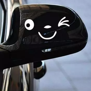 2 шт. Y-111 автомобильная наклейка водонепроницаемая невыцветающая мультяшная светоотражающая наклейка на зеркало заднего вида с милой улыбкой чёрный