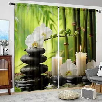 2pcs Zen Sense Printed Curtain for Home Decor - Rod Pocket Window Treatment for Bedroom, Office, Kitchen, Living Room, and Study 52.5cmX116cmX2pcs