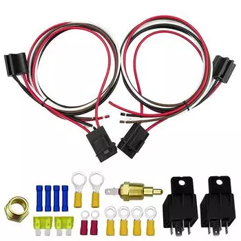 2Set 12V Electric Fan Relay Kit with Thermostatic Sensor For 10 12 14 16 Fans