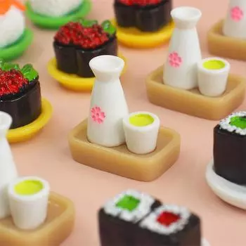 2шт 1:12 Миниатюрный кукольный домик Лосось/Икра Суши Рисовые шарики Ликер Кухня Еда Модель Декор Игрушка Кукольный дом Аксессуары