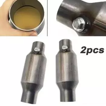 2шт 2,5-дюймовый универсальный каталитический нейтрализатор 400 отверстий High Flow с защитным экраном из нержавеющей стали с портом O2 и тепловым экраном