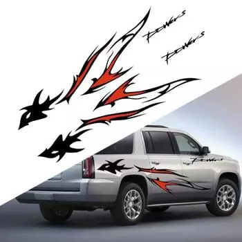 2шт автомобильная наклейка с пламенным узором самоклеящаяся ПВХ водонепроницаемая боковая наклейка для внедорожника чёрный/красный