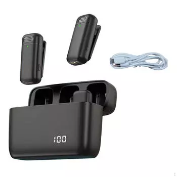 2шт беспроводной петличный микрофон с двойным шумоподавлением для интервью в видеоблоге Black