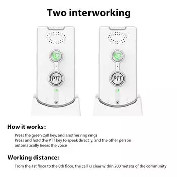 2шт. Беспроводные домофоны для домашнего голосового двунаправленного вызова на расстояние до 1000 м/3280 футов 2Pcs белый