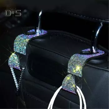 2шт блестящий хрустальный камень скрытые крючки для спинки автомобильного сиденья, вешалка для транспортных средств белый