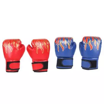 2шт боксерские боевые перчатки детские дышащие перчатки для спаррингов с пламенем (красный)