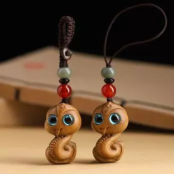 2шт брелок змея деревянная сумка телефонная цепочка креативная змея новогодний кулон весенний фестиваль StyleB(2PCS)