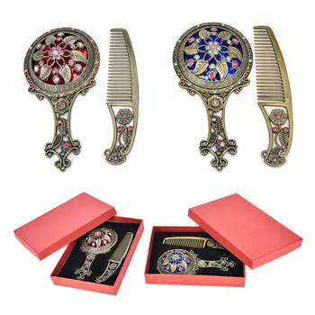 2шт бронзовые ручные зеркала полые косметические компактные зеркальные расчески набор подарочная коробка One Size бронзовый