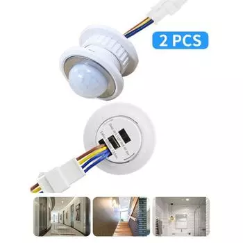 2шт. Датчик обнаружения человека, интеллектуальный переключатель 85-265 В, режим задержки по времени, регулировка переключателя освещения для светодиодной лампы, потолочного светильника