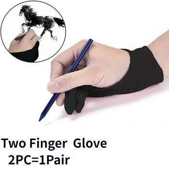2 шт. противообрастающие перчатки с двумя пальцами для художника, ручка для рисования, графический коврик для планшета, бытовые перчатки, черная перчатка для правой и левой руки thick M 2pc