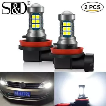 2шт H8 H11 H16(Япония) Светодиодная лампа 9005 HB3 9006 HB4 H7 Светодиодная лампа 27SMD 3030 Автомобильные противотуманные фары Дневные ходовые огни Авто Объектив проектора Свет 12 В 6000 К H7 белый