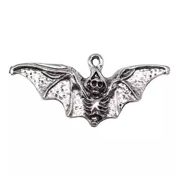 2шт Хэллоуин Череп Летучая Мышь Подвески Подвески Античное Серебро Цвет Цинковый Сплав 23X50mm