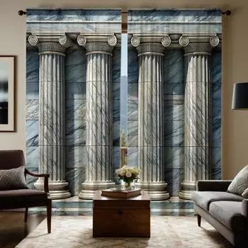 2шт HD цифровая занавеска с принтом серая серия круглая римская колонна украшение дома стиль украшенная гостиная спальня через ro W52H63inchW132H160cm