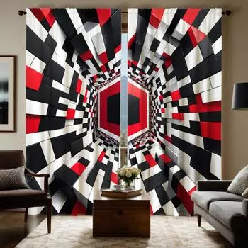 2шт HD цифровые черно-белые трехмерные черно-белые шевронные шторы для украшения дома, стиль украшения li W52H63inchW132H160cm