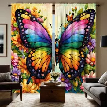2шт HD декоративная занавеска насекомое летающая цветная бабочка цветная цифровая печатная занавеска для украшения дома стиль украшения гостиной W52H63inchW132H160cm