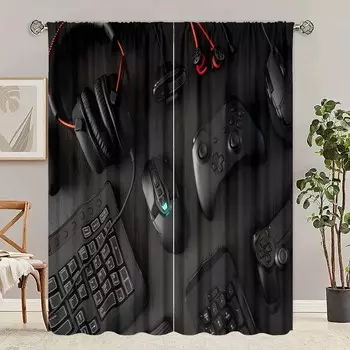 2шт игровая клавиатура гарнитура мышь печать занавеска, кухня, спальня, кабинет, кофейня 30inchx65inchx2Pcs