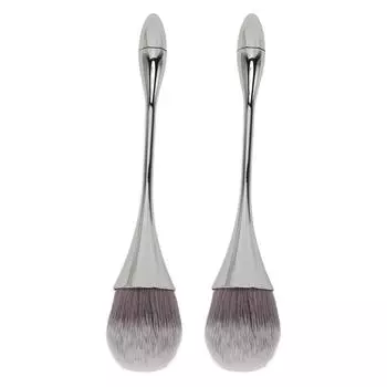 2шт кисти для пудры для ногтей с мягкой щетиной, эргономичная ручка, многоцелевая кисть для пудры для маникюра серебряный