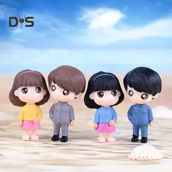 2шт/комплект мальчик девочка мультфильм кукла миниатюрные украшения сад кукольный домик украшения серый
