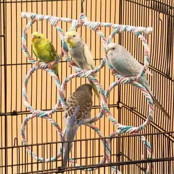 2шт красочные веревочные качели игрушка отлично подходит для птиц попугаев счастье способствует лазанию и активным играм обогащает окружающую среду