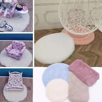 2шт кукольный домик 1:6 плюшевых ковров Мини-коврик для пола Домашний меховой ковер Миниатюрная имитация домашнего декора Аксессуары для кукол Украшения Ремесла розовый