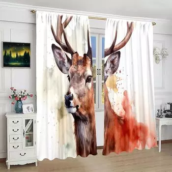 2шт-Лось - занавеска с принтом - Материал полиэстер - подходит для спальни, гостиной, кабинета, личного пространства 42X63inch