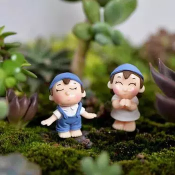 2шт мальчик девочка дети пара миниатюрный орнамент ремесло DIY пейзаж кукольный домик декор синий