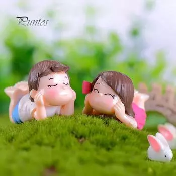 2шт милые влюбленные мальчик девочка лежит на переднем миниатюрном саду бонсай кукольный домик декор one size