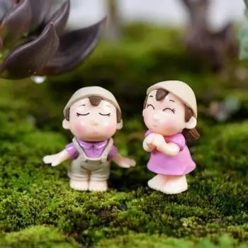2шт милые влюбленные мальчик девочка миниатюрный пейзаж сад бонсай кукольный домик украшения синий