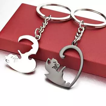 2шт милый черный кот брелок лоскутное сердце круглый пара влюбленных брелок