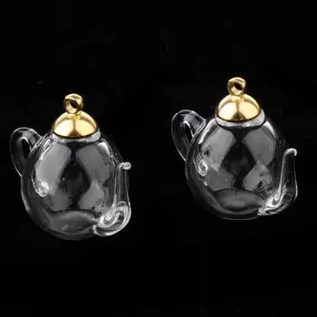 2шт мини-чайник пустые стеклянные бутылки желаний флакон подвеска-подвеска ремесло, 20 х 30 мм