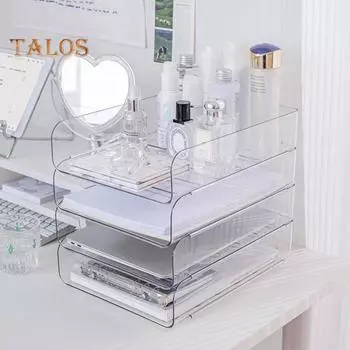 2шт многослойный штабелируемый настольный органайзер лоток для бумаги прозрачный дизайн многофункциональный контейнер для хранения настольные аксессуары 2pcs