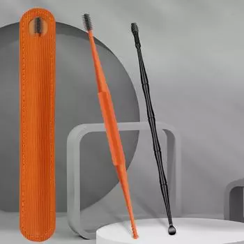 2шт мягкий силиконовый очиститель ушной серы портативный очиститель ушей из нержавеющей стали ушная сера 2 головки кюретка для удаления ушной серы ушная палочка оранжевый