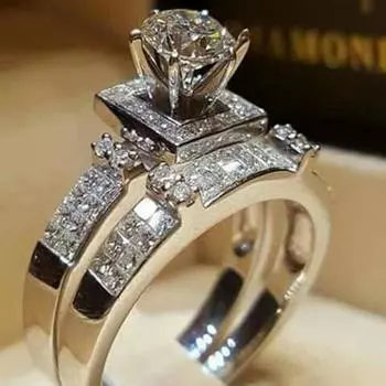 2шт/набор обручальное блестящее кольцо со стразами предложение палец кольцо ювелирный подарок US 10 серебряный