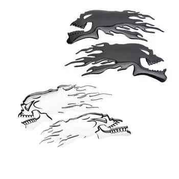 2шт наклейка на топливный бак 3D пламя череп наклейка украшения для мотоцикла Silver