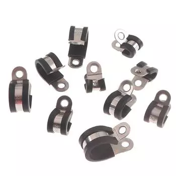 2шт нержавеющая сталь 304 с резиновой подкладкой P зажимы для крепления кабеля хомут для шланга OD10