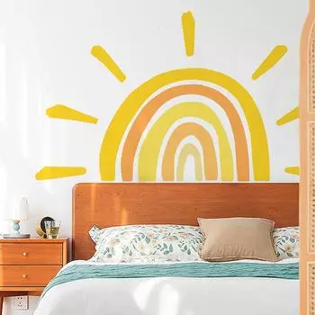 2шт обои ПВХ фрески украшения ручная роспись солнце стикер стены