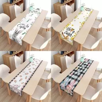 2шт пасхальный флаг для стола льняная двухсторонняя пылезащитная скатерть скатерть кролик праздничная декоративная ткань пасхальный флаг для вечеринки 33 * 150cm