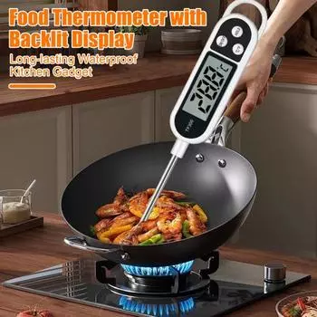 2шт пищевой термометр водонепроницаемый цифровой термометр с длинным зондом из нержавеющей стали ЖК-дисплей с подсветкой