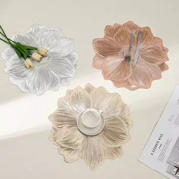 2шт пластиковый коврик в форме цветка, однотонный, нескользящий, многоразовый, моющийся, для обеденного стола, защита столешницы L серебряный